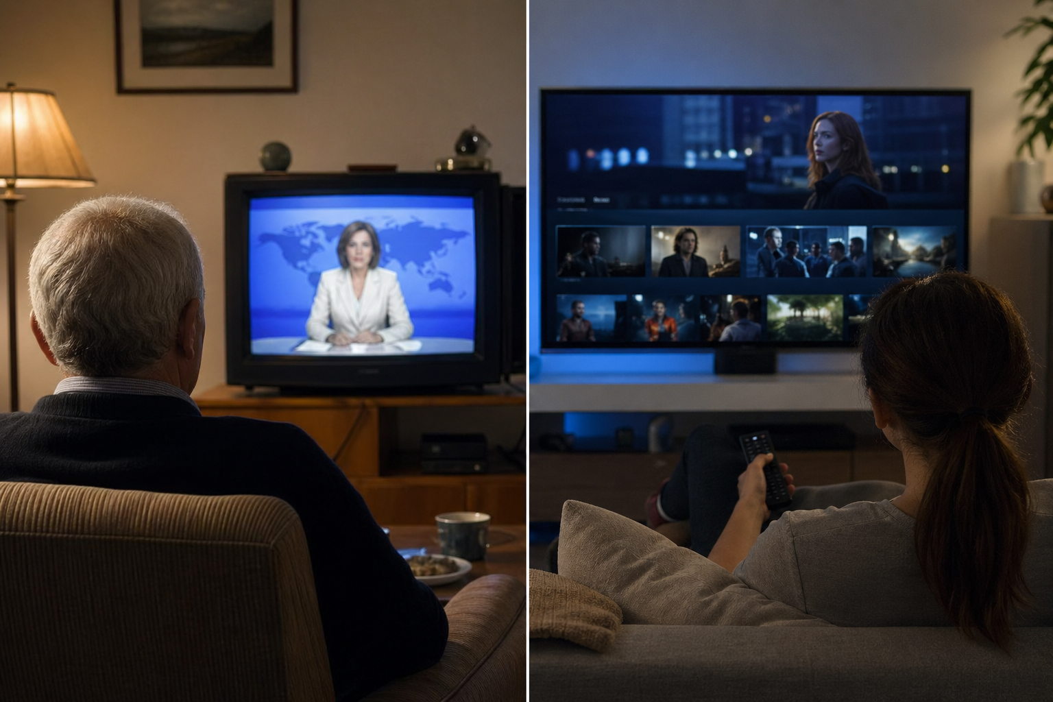 Fernseher mit ARD Mediathek Oberfl&auml;che im Wohnzimmer